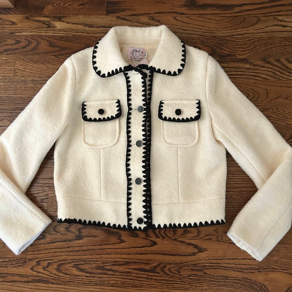 Brand New with Tags Cute Cat Brand Creamy White Tweed Dress Jacket Womens Size M